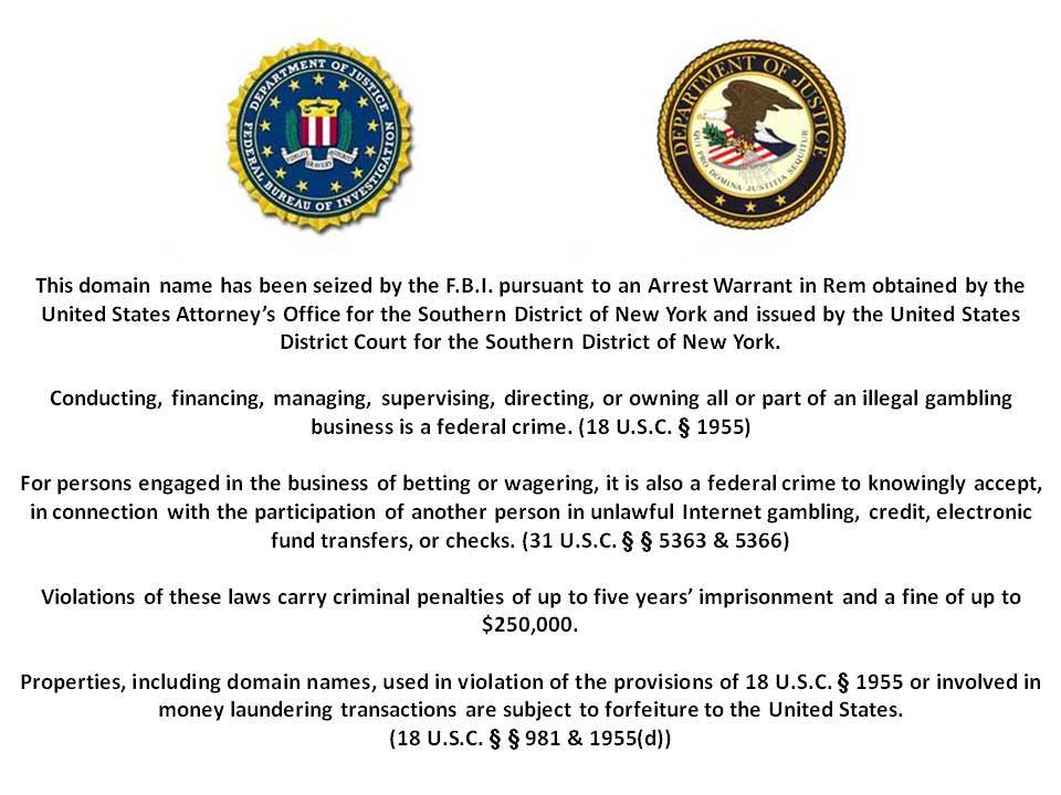 FBI/DOJ Take Down Notice for pokerstars.com