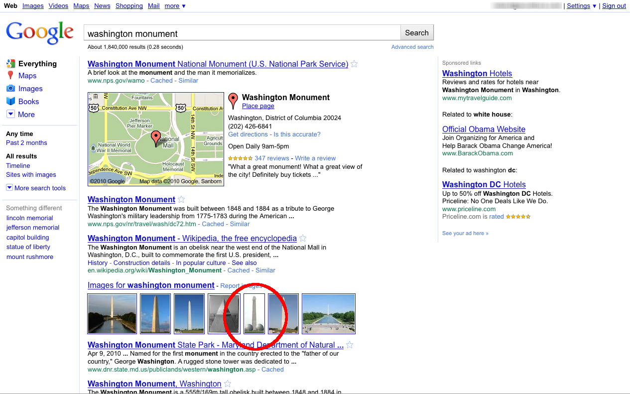 Washington Monument Search Results
